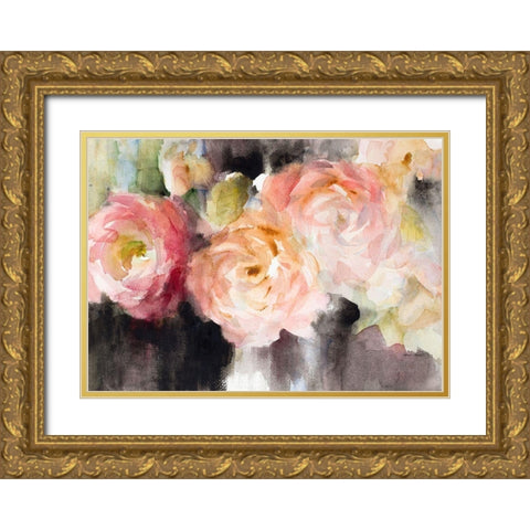 Black and Blush Blooms Gold Ornate Wood Framed Art Print with Double Matting by Loreth, Lanie