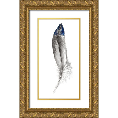 Royal Blue Tip Feather I Gold Ornate Wood Framed Art Print with Double Matting by Diannart