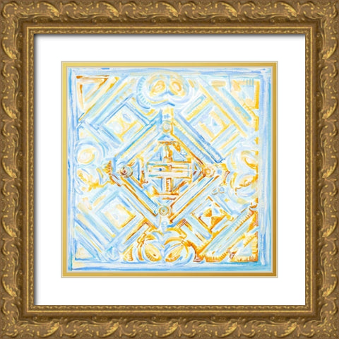 Dusk Blue Medallion II Gold Ornate Wood Framed Art Print with Double Matting by Diannart