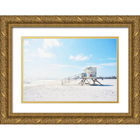 Lifeguard Station Gold Ornate Wood Framed Art Print with Double Matting by SD Graphics Studio