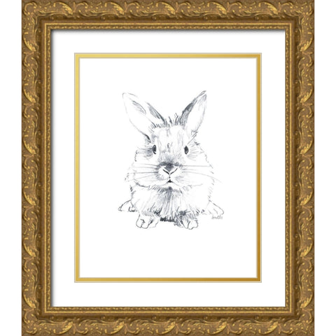 Sketched Rabbit V Gold Ornate Wood Framed Art Print with Double Matting by Loreth, Lanie