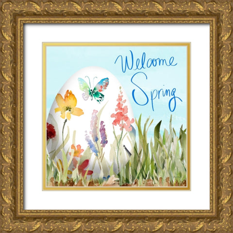 Welcome Spring Gold Ornate Wood Framed Art Print with Double Matting by Loreth, Lanie