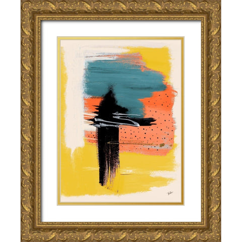 Funky Dots Gold Ornate Wood Framed Art Print with Double Matting by Pinto, Patricia