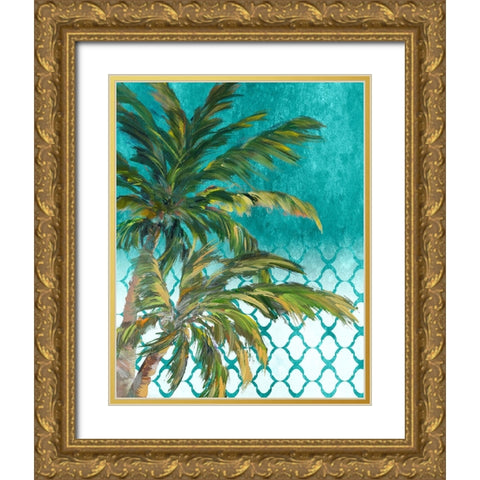 Tropical Trees on Chevron I Gold Ornate Wood Framed Art Print with Double Matting by DeRice, Julie
