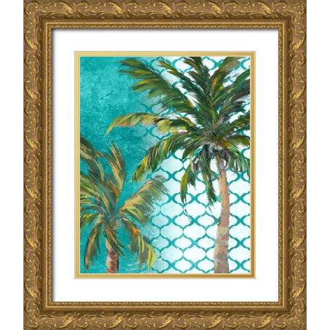 Tropical Trees on Chevron II Gold Ornate Wood Framed Art Print with Double Matting by DeRice, Julie