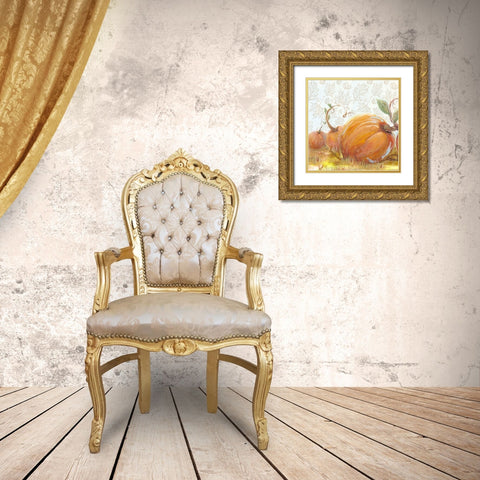 Autumn Pumpkin Patch II Gold Ornate Wood Framed Art Print with Double Matting by Diannart