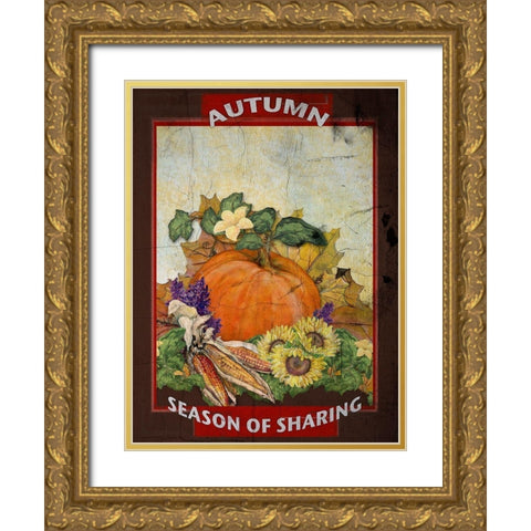 Autumn Season of Sharing Gold Ornate Wood Framed Art Print with Double Matting by Diannart