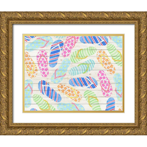 Boardwalk Flip Flops Gold Ornate Wood Framed Art Print with Double Matting by DeRice, Julie