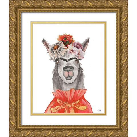 Llamas Findra Gold Ornate Wood Framed Art Print with Double Matting by Medley, Elizabeth