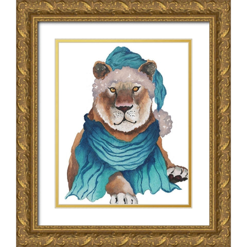 Friendly Holiday Tiger Gold Ornate Wood Framed Art Print with Double Matting by Medley, Elizabeth