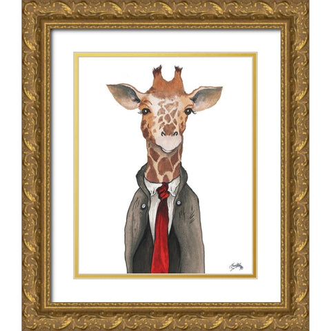 Gentleman Giraffe Gold Ornate Wood Framed Art Print with Double Matting by Medley, Elizabeth