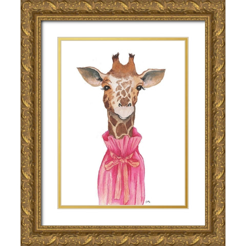 Pretty in Pink Giraffe Gold Ornate Wood Framed Art Print with Double Matting by Medley, Elizabeth