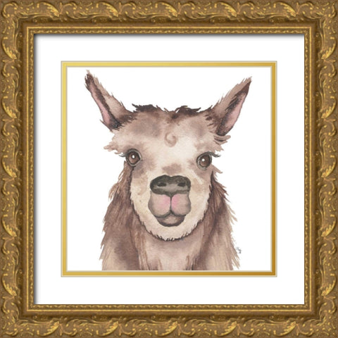 Llama Gold Ornate Wood Framed Art Print with Double Matting by Medley, Elizabeth