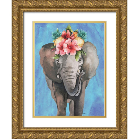 Tropical Elephant Gold Ornate Wood Framed Art Print with Double Matting by Medley, Elizabeth