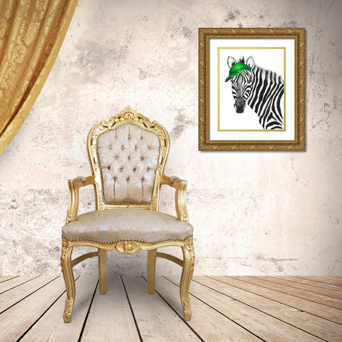 Sporty Zebra Gold Ornate Wood Framed Art Print with Double Matting by Medley, Elizabeth