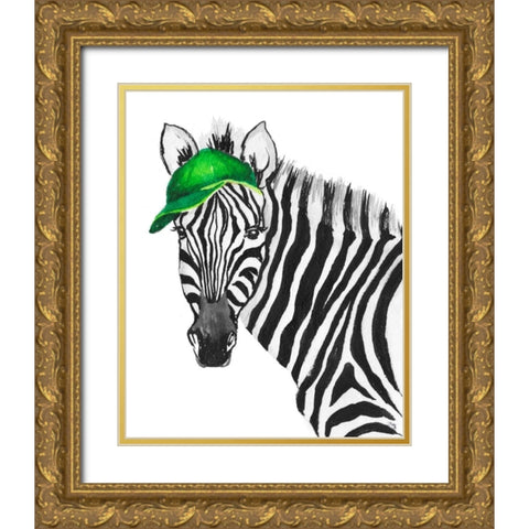 Sporty Zebra Gold Ornate Wood Framed Art Print with Double Matting by Medley, Elizabeth