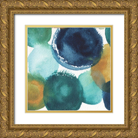 Teal Watermarks Square I Gold Ornate Wood Framed Art Print with Double Matting by Medley, Elizabeth