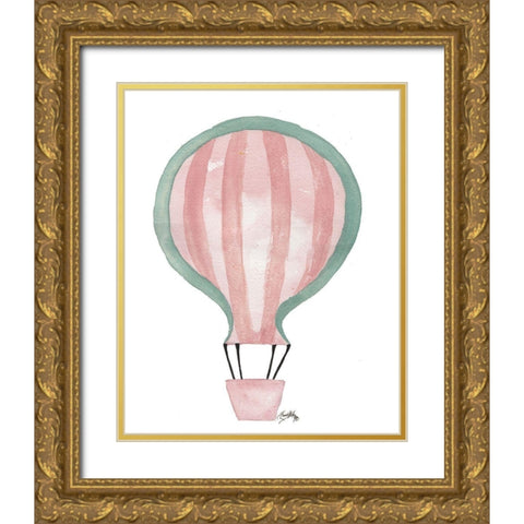 A Watermelon Balloon Gold Ornate Wood Framed Art Print with Double Matting by Medley, Elizabeth
