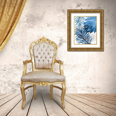 Blue Fern and Leaf II Gold Ornate Wood Framed Art Print with Double Matting by Medley, Elizabeth