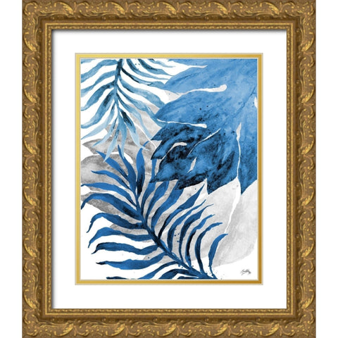 Blue Fern and Leaf II Gold Ornate Wood Framed Art Print with Double Matting by Medley, Elizabeth