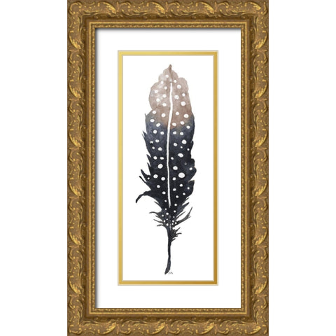 Dark Feather with Spots Gold Ornate Wood Framed Art Print with Double Matting by Medley, Elizabeth