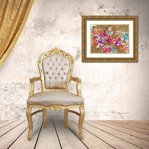 Spring Florals on Gold Gold Ornate Wood Framed Art Print with Double Matting by Hewitt, L.