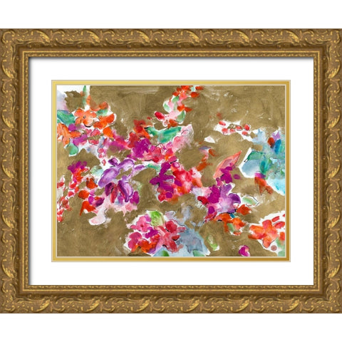 Spring Florals on Gold Gold Ornate Wood Framed Art Print with Double Matting by Hewitt, L.