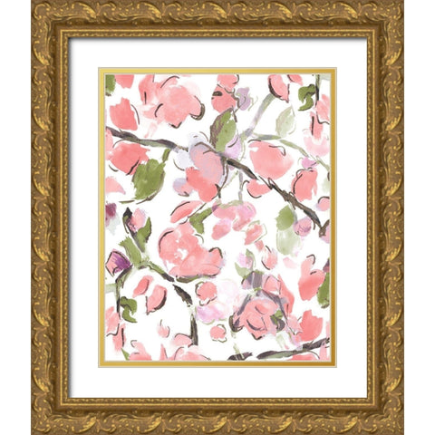 Spring Floral In Pink Gold Ornate Wood Framed Art Print with Double Matting by Hewitt, L.