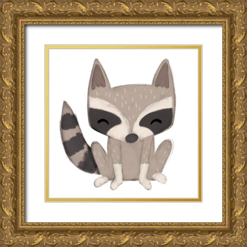 Racoon Gold Ornate Wood Framed Art Print with Double Matting by Josefina