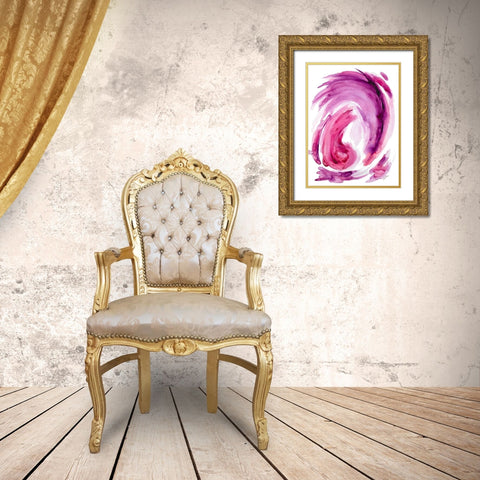Pink Swirl I Gold Ornate Wood Framed Art Print with Double Matting by Hewitt, L.
