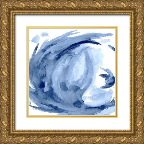 Blue Swirl Square II Gold Ornate Wood Framed Art Print with Double Matting by Hewitt, L.