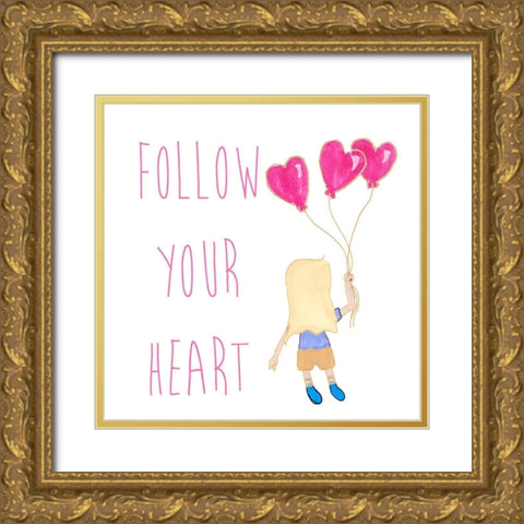 Follow Your Heart Gold Ornate Wood Framed Art Print with Double Matting by Torres, Melanie