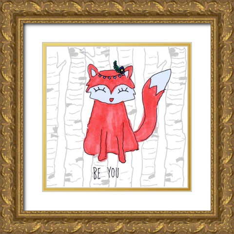Be You Fox Gold Ornate Wood Framed Art Print with Double Matting by Torres, Melanie