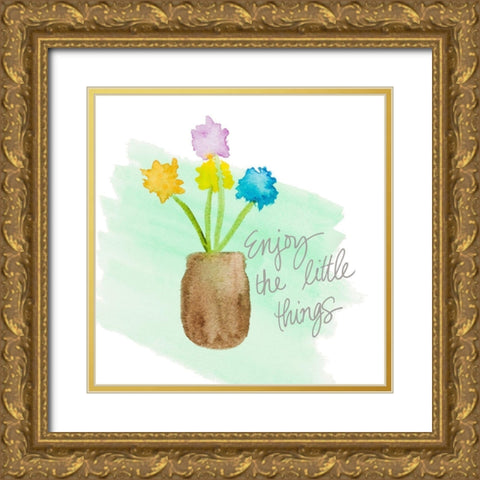 Enjoy The Little Things Gold Ornate Wood Framed Art Print with Double Matting by Torres, Melanie