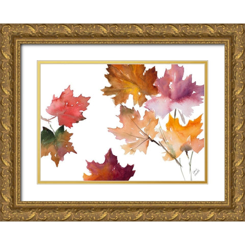 Harvest Leaves II Gold Ornate Wood Framed Art Print with Double Matting by Loreth, Lanie