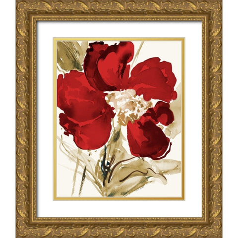 Bright Red Bloom II Gold Ornate Wood Framed Art Print with Double Matting by Loreth, Lanie