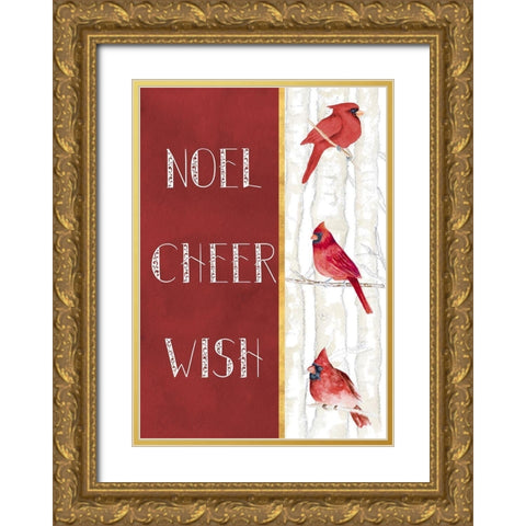 Noel Cheer Wish Gold Ornate Wood Framed Art Print with Double Matting by Gaynor, Janice