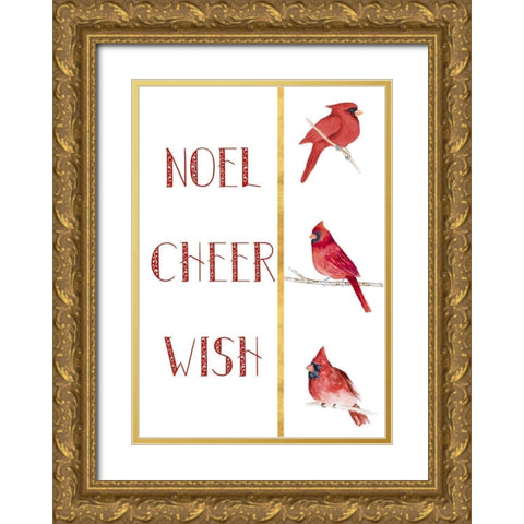 Peace Joy Merry Cardinals Gold Ornate Wood Framed Art Print with Double Matting by Gaynor, Janice