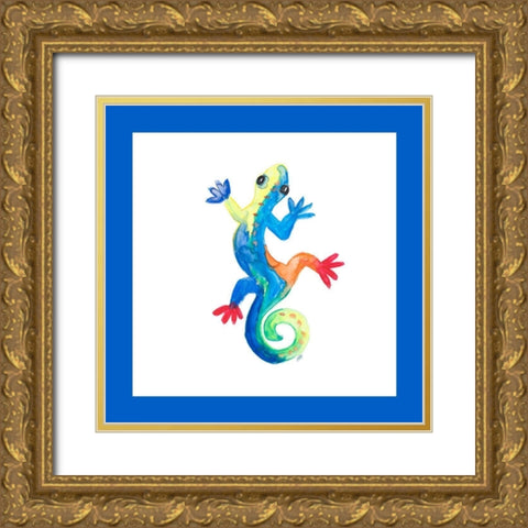 Watercolor Gecko Square I Gold Ornate Wood Framed Art Print with Double Matting by DeRice, Julie