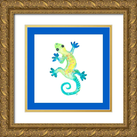 Watercolor Gecko Square II Gold Ornate Wood Framed Art Print with Double Matting by DeRice, Julie
