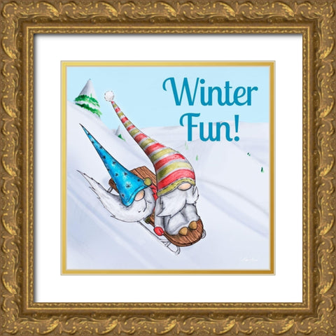 Winter Fun! Gold Ornate Wood Framed Art Print with Double Matting by Edwins, Hugo