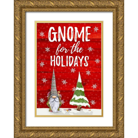 Gnome for the Holidays Gold Ornate Wood Framed Art Print with Double Matting by Edwins, Hugo