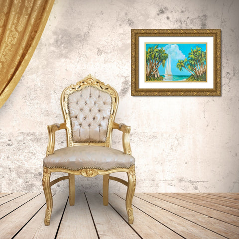 Sailboat among Palms Gold Ornate Wood Framed Art Print with Double Matting by Meneely, Dan