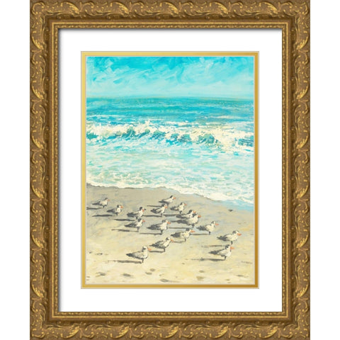Sandpiper Beach Party Gold Ornate Wood Framed Art Print with Double Matting by Meneely, Dan