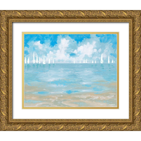 Boats On The Horizon Gold Ornate Wood Framed Art Print with Double Matting by Meneely, Dan