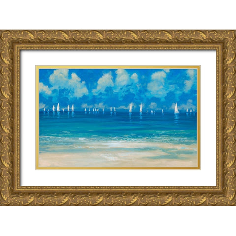 Blue Shores Gold Ornate Wood Framed Art Print with Double Matting by Meneely, Dan