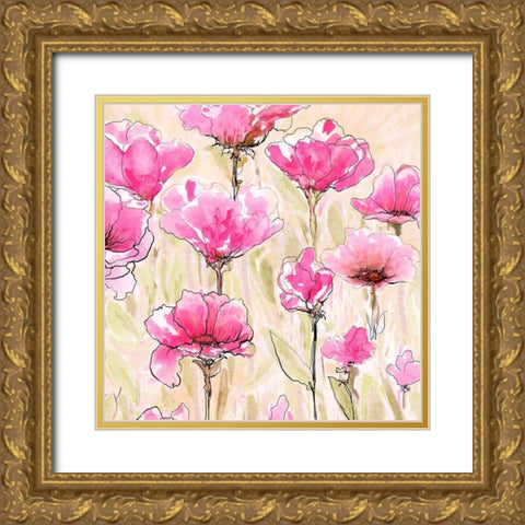 Pink Love I Gold Ornate Wood Framed Art Print with Double Matting by Diannart