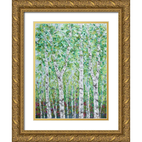 Green Birchwood II Gold Ornate Wood Framed Art Print with Double Matting by Coolick, Ann Marie