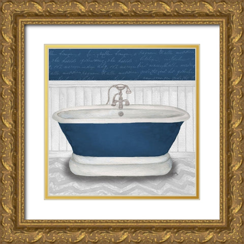 Deep Blue Nautical Bath I Gold Ornate Wood Framed Art Print with Double Matting by Medley, Elizabeth