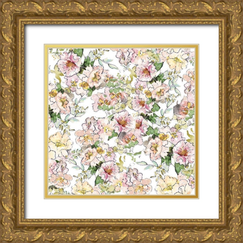 Floral Fabric Pattern Gold Ornate Wood Framed Art Print with Double Matting by Pinto, Patricia